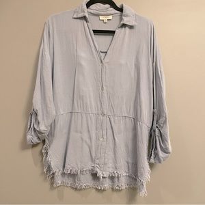 Umgee Fringe Roll Sleeve Oversized Button Down Country Western Size Small Top